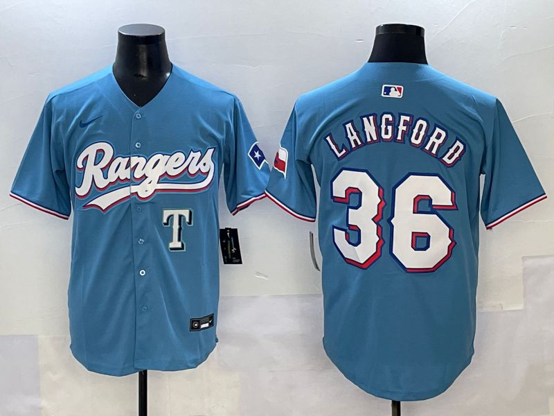 Men 2025 Texas Rangers #36 Langford Light Blue Game Nike MLB Jersey style 8